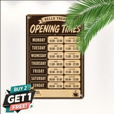 Vintage Business Hours Schedule Rounded Timetable Metal Sign Retro Shop Decor picture