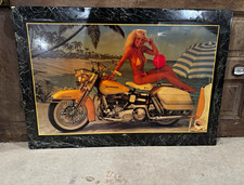 Harley-Davidson Electra Glide Beach Pin-Up Framed Poster Clock 1980s picture
