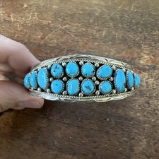 Native American Navajo Turquoise Cluster Bracelet A Whitegoat Cuff Larger Zuni C picture