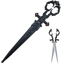 10.2in Mini Short Sword/Medieval Scissors Sword/Metal Blade/Collectible/Black picture