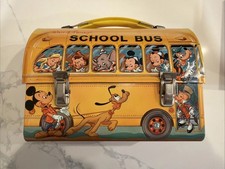Vintage 1960s Walt Disney School Bus Metal Lunch Box Aladdin Ind  (NO Thermos) picture
