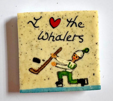 Vintage 1980's Artisan Refrigerator Magnet Hartford Whalers Ceramic Tile Painted picture