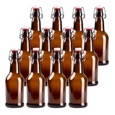 16oz Amber Glass Beer Bottles for Home Brewing - 12 Pack with Flip Caps - Family picture