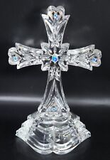 Vintage Lenox Hearts Adoration Lead Crystal Cross With Blue Sapphire Accents picture