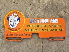 VINTAGE West View Amusement Park PORCELAIN SIGN License Plate Topper PITTSBURGH  picture