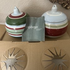 NOS 2-Longaberger Pottery Ornament Candle Holders Dip Bowls w/Lids 71426 NIB picture