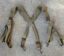 Original 1940s WWII US GI ARMY M1936 Adjustable COMBAT SUSPENDERS OD3 / Khaki #3 picture