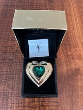 Vintage Yves Saint Laurent YSL Heart Jewel Powder Compact Green Gem Gold Tone picture