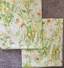 Vtg BIBB Lot of 2 Full Flat Sheet Orange Yellow Butterfly Flowers Spring Meadows picture