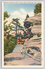 1941 Starved Rock State Park Lover's Leap Stairway Illinois Curteich Postcard picture
