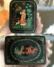 Vintage Russian Hand Painted Lacquer Trinket Boxes Lot Palekh & Kholui Folk Art picture