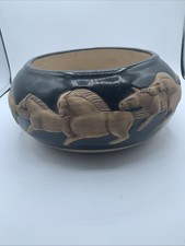 Rare Vintage 1984 Jack Black Navajo Pottery Black Bowl Wild Horses Running picture