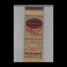 Matchbook Cover Ronnie's Steak House New York, Ny picture