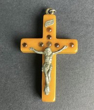 Vintage Butterscotch Bakelite Stanhope Seven Sorrows Mary Pink Crystal Rosary picture