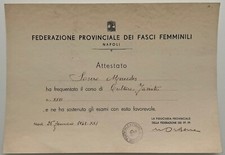 NAPOLI ASSOCIAZIONE FEMMINILE DI PARTITO DIPLOMA CORSO DI CULTURA A.XXI° 1943 picture