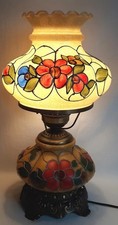 Vintage Quoizel Inc 1973 Table Lamp hand Painted Glass Floral Sand Color picture