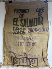 Burlap Coffee Bag Sack Product of El Salvador Advertising Vintage Worn Old picture