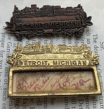 Vtg Antique Detroit Michigan - Brass Pin Bastian Bros Union Made & Skyline HTF picture