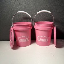 Lowe’s Mini Bucket Pink w/ Lid RARE Set Of 2 picture
