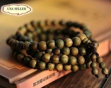 A++Green Sandalwood 108 8mm Buddhist Prayer Bead Mala Bracelet/Necklace---32