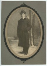 c1905 Portrait Young Gent in Winter Coat Hat with Faux Snow Winter Studio Scene picture
