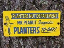 RARE VINTAGE PLANTER'S NUT DEPARTMENT  PORCELAIN ENAMEL SIGN, APPX 4.5