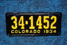 1934 Colorado License Plate # 34 - 1452  Original Paint picture
