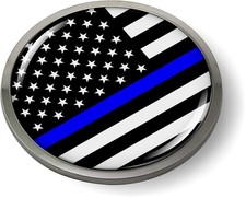Blue LINE Stripe American Flag 3D Domed Emblem Badge Car Sticker Chrome Round B picture
