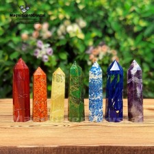 7PCS Genuine 7 Chakras Crystal Tower Point Rainbow Spiritual Reiki Obelisk Wands picture