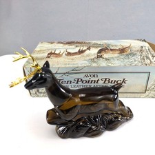 Vintage 70s Avon Ten-Point Buck Deer Glass Empty Leather After Shave Bottle +Box picture