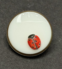 Vintage White Glass w/Red LADYBUG Beetle Button - 11/16