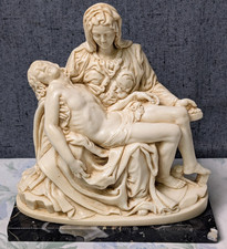 VTG Pieta Statue Michelangelo Sculpture Mary Jesus Alabaster Resin Marble Base picture
