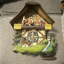Vintage German E. Schmeckenbecher Black Forest Cuckoo Clock w/ musical sawmill picture
