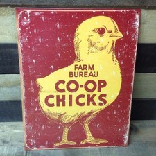 Farm Bureau Co-op Baby Chicks Sign Tin Vintage Garage Bar Decor Old Rustic picture