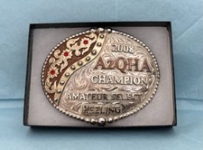 Vintage 2008 AZQHA Champion Quarter Horse Rodeo Heeling Gem Trophy Belt Buckle picture