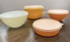 VINTAGE TUPPERWARE - Set of 4 orange/yellow bowls with lids,  picture