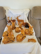 10 Vntg Flocked Animals 6Deer 1 Fawn 1 Bison 1 Buck 1 Moose For Repairs picture