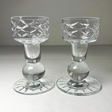 Vintage Pair Clear Cut Glass Candlestick Holders 5.5