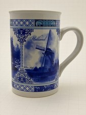 Vintage Deco Holland Blue and White Delft Style Ceramic Mug with Dutch Scenes picture