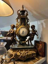 VINTAGE ITALIAN IMPERIAL  3 PIECE BRASS & MARBLE CLOCK & CANDELABRAS picture