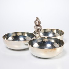 Christofle France Silver Plated Flame Finial 3 Part Bowl Condiment Nut Server picture