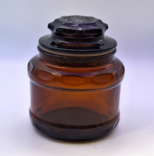 Vtg Mid Century Brown Amber Glass Spice Jar Stash Canister Starburst Pattern picture