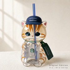 2026 Starbucks Singapore x Mofusand Collection Cat Shaped Glass Cup Orange Tabby picture