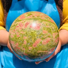 7.1 LB Natural Unakite Flower Green Crystal Sphere Healing Gem Ball 4759 picture