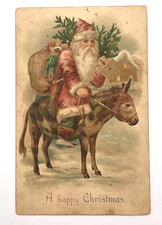 Santa Claus Donkey Ride Christmas Sack Toys Postcard Germany c1906 picture