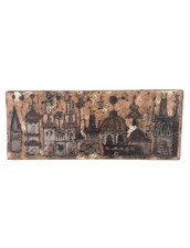 Vintage Mid Century Modern Clay Wall Plaque Prague Cityscape Brutalist 1960s picture