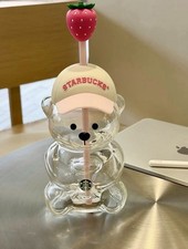 Starbucks 2026 Bearista Bear Glass Tumbler Strawberry Topper New picture