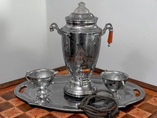 Vintage Forman Bros Electric Chrome Coffee Urn Percolator Tray Creamer Sugar Set picture