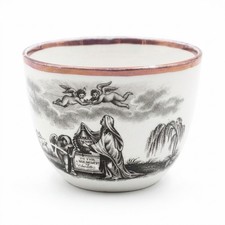 Antique Staffordshire Pink Lustreware Mourning Teacup, Princess Charlotte, 1817 picture