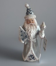 Silver Santa Claus Christmas Figurine Resin Glitter Finish Tabletop Decor picture